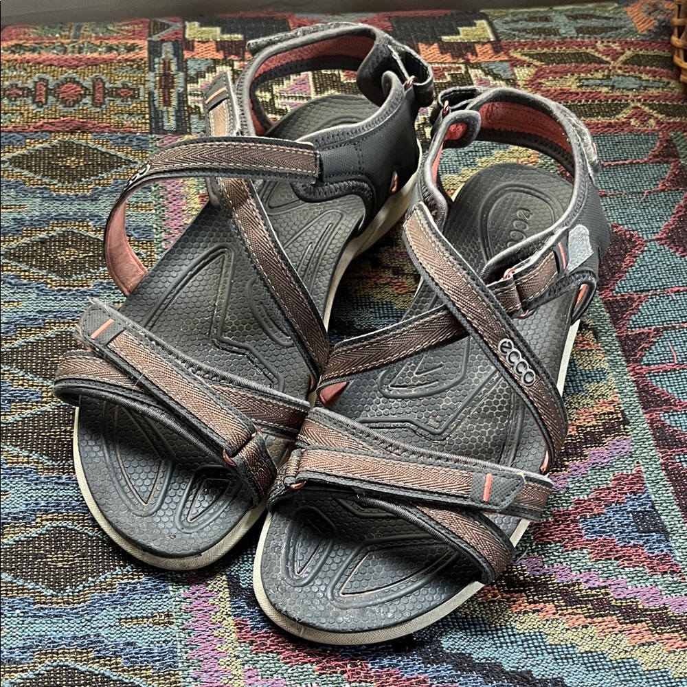Ecco Women's Black and orange Sandals